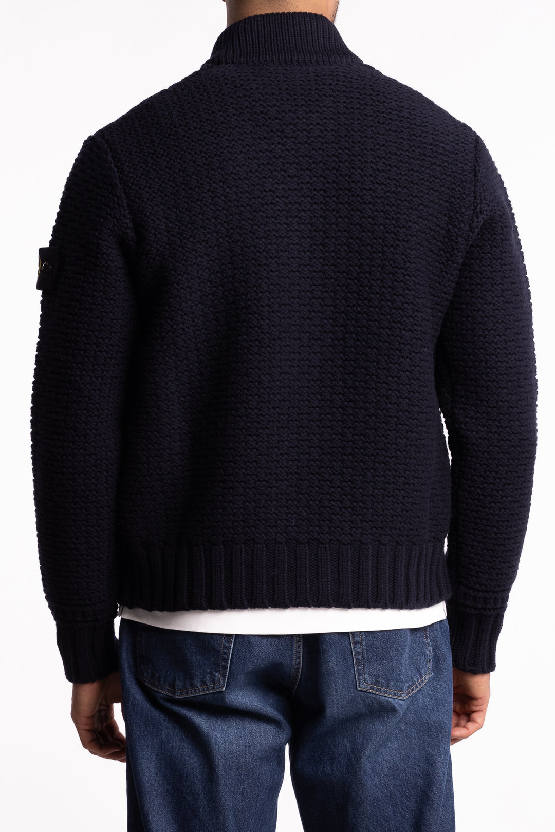 5100055 Pure Wool Bomber-Style Jumper with Zip Pockets Navy
