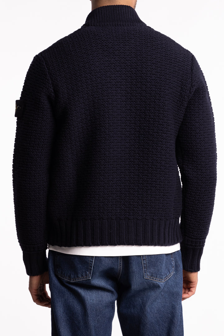 5100055 Pure Wool Bomber-Style Jumper with Zip Pockets Navy