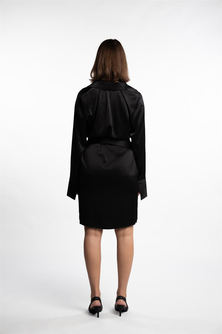 Wrap Shirt Dress- Black