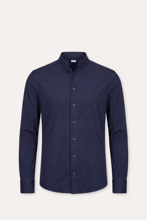 No Collar Cotton Shirt Navy