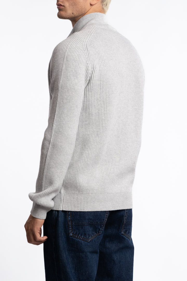 Virgin Wool Ribbed Full-zip Grey