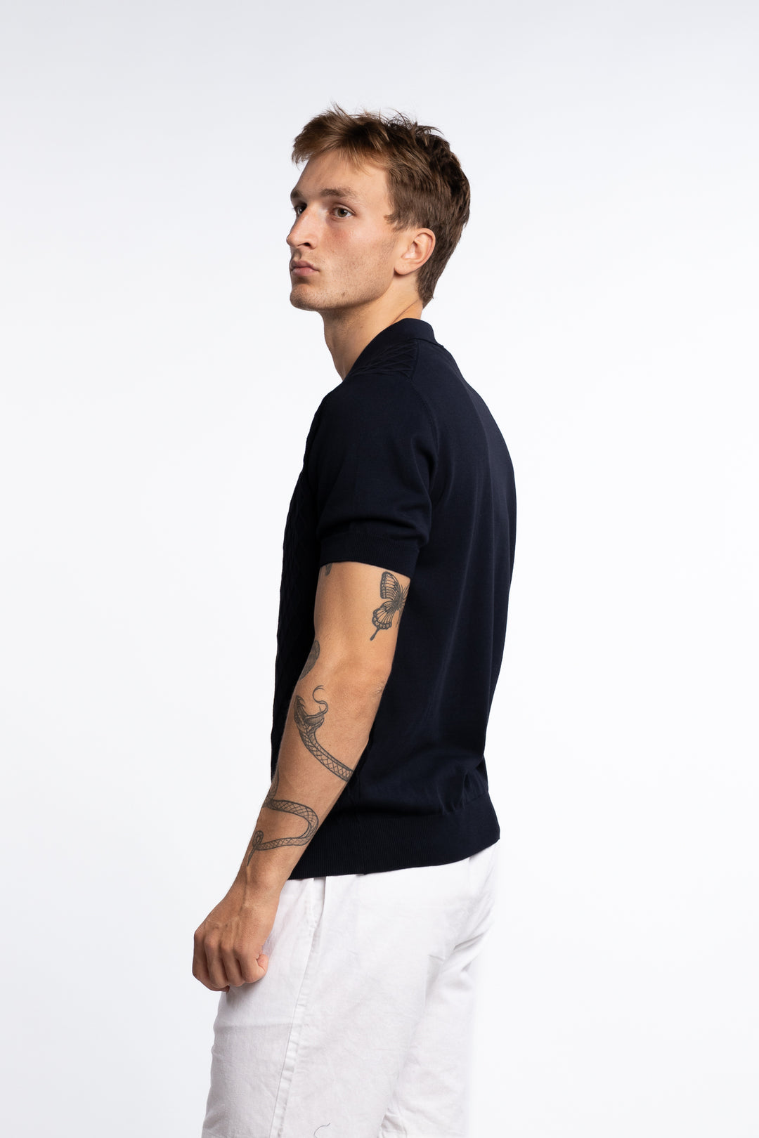 Mirza Cableknit Poloshirt Navy