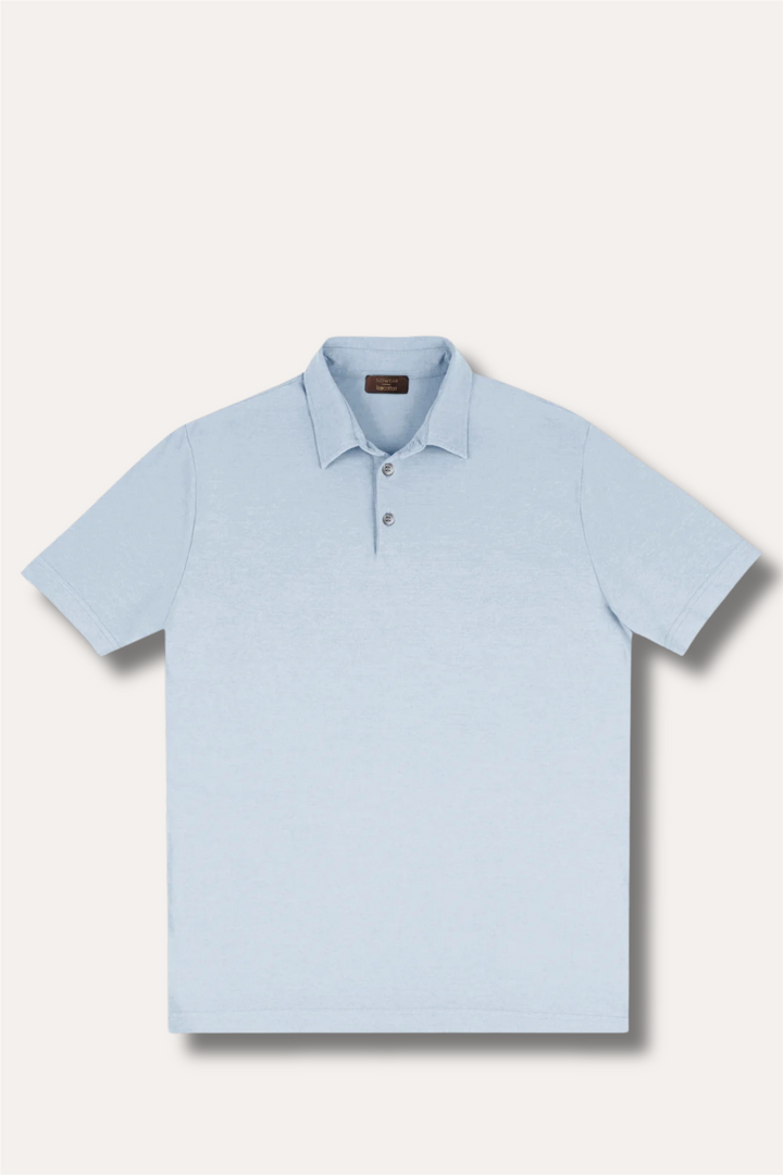 Ice Cotton Short Sleeve Polo Shirt Azzurro Polvere