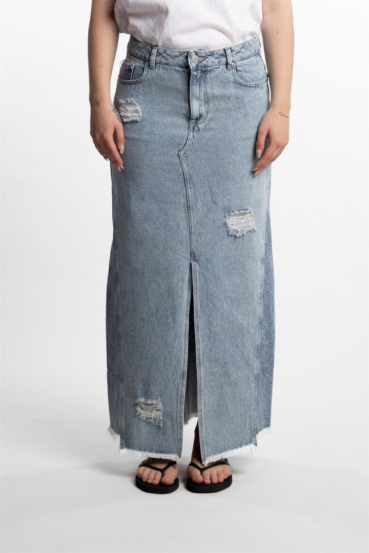 Louisa Long Denim Skirt- Lt. Blue Mix