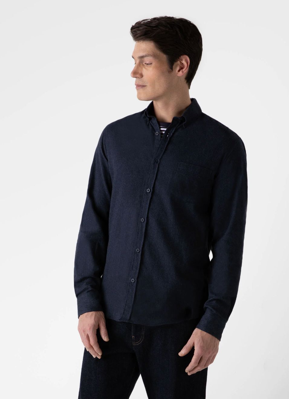Brushed Cotton Flannel Shirt Navy-Skjorter-Bogartstore