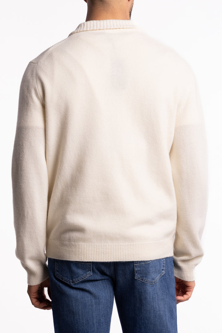 Merino Wool/Cashmere Button Neck Off-White