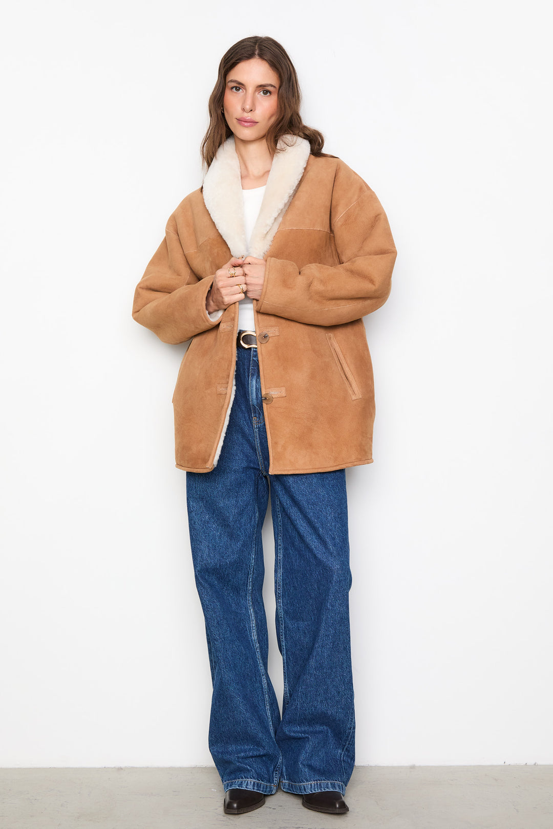 Melli Shearling Jacket- Camel Suede