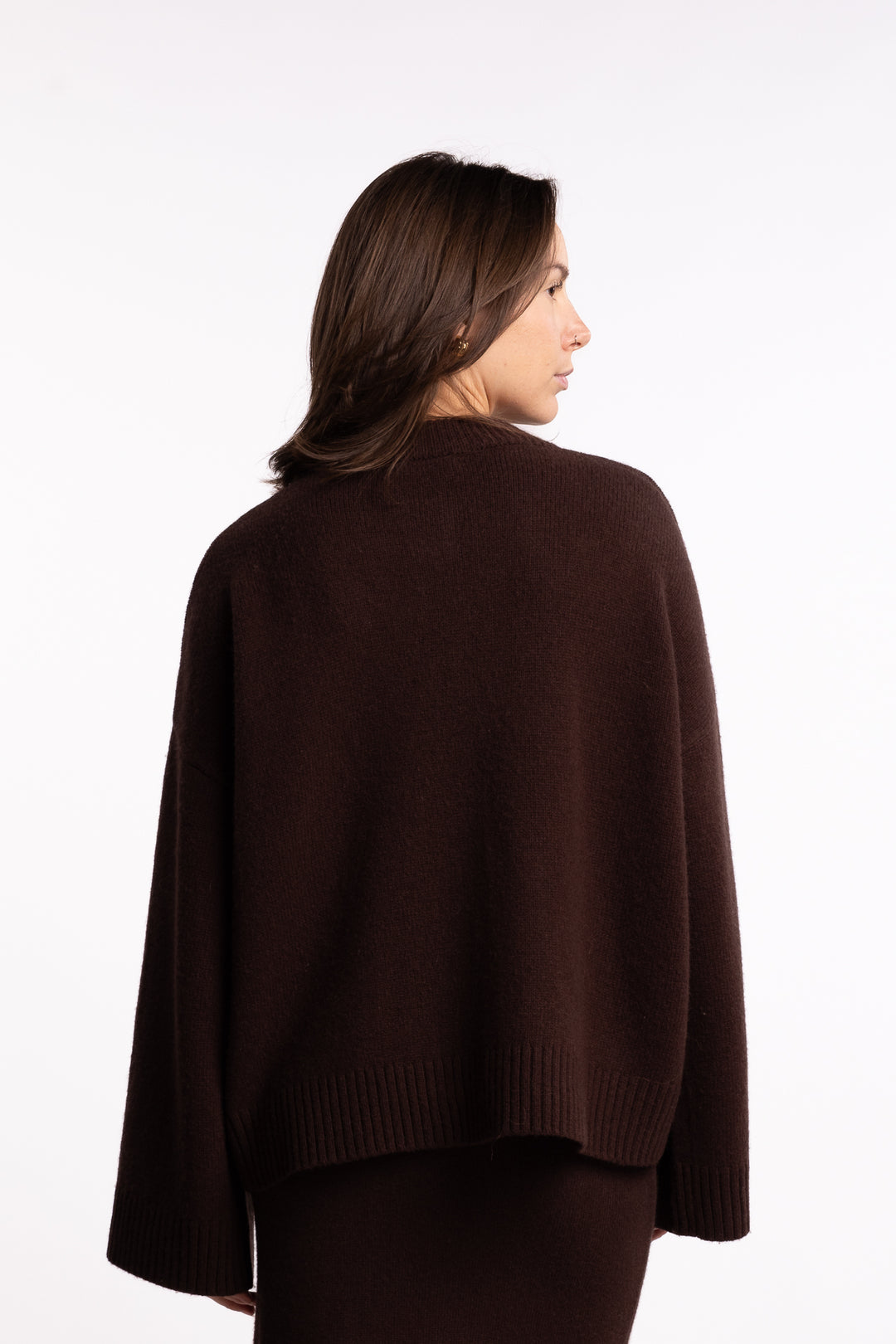 W. Wool Wide Cardigan - Dk. Brown