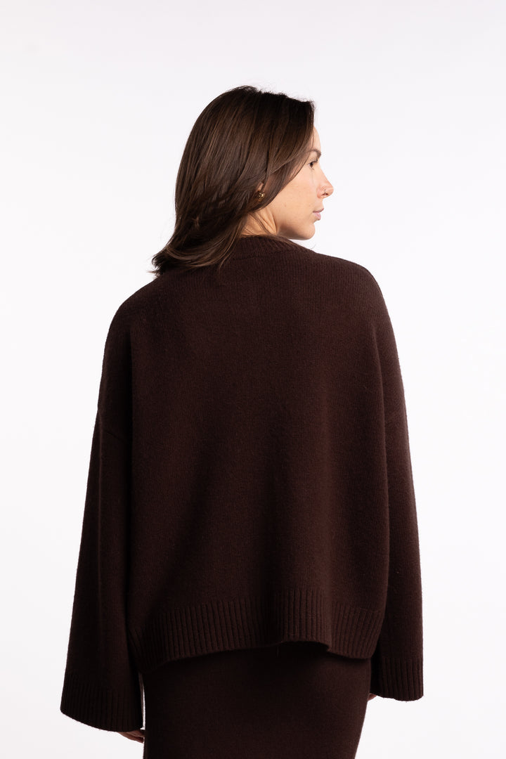 W. Wool Wide Cardigan - Dk. Brown