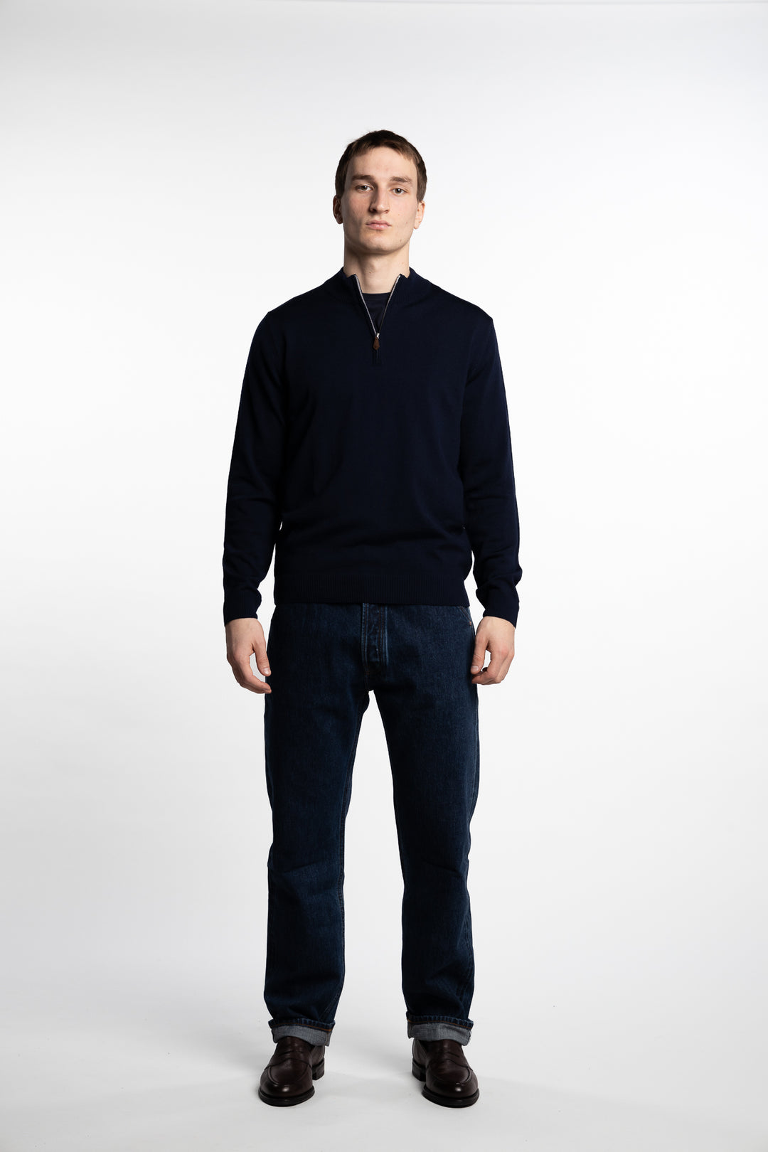 Merino Wool Half Zip Navy