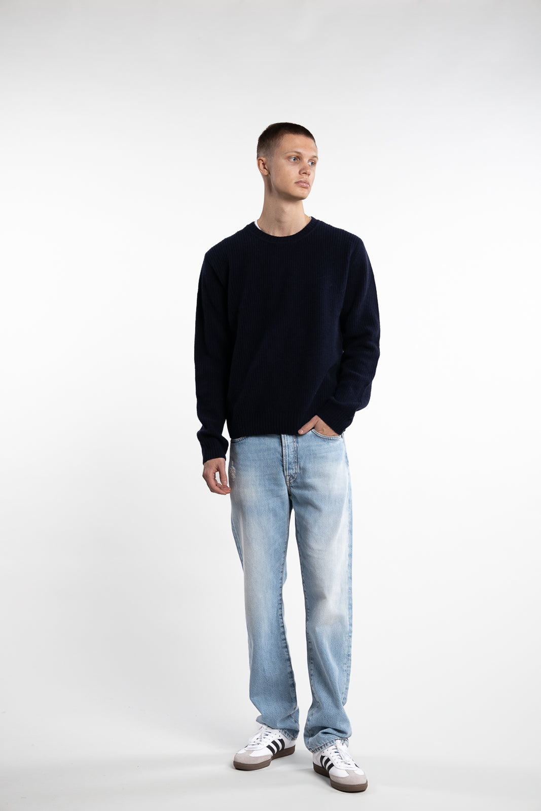 Merino Rib Knit Sweater Dark Blue