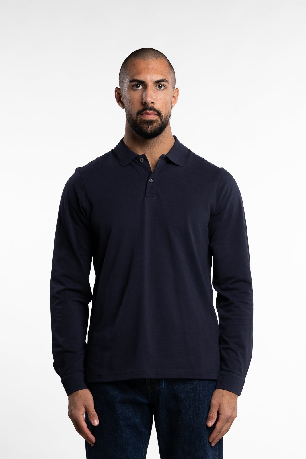 Long Sleeve Pique Polo Shirt Navy