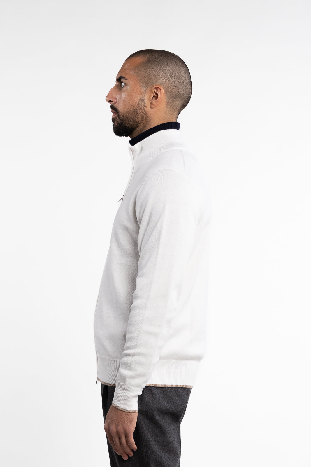 Nate Wool/Cotton Full-Zip Cardigan Off-White