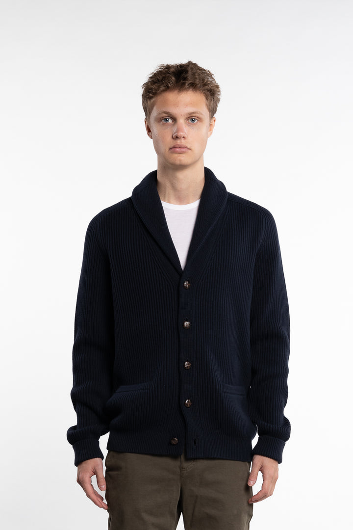 Brayden Wool/Cotton Cardigan Navy