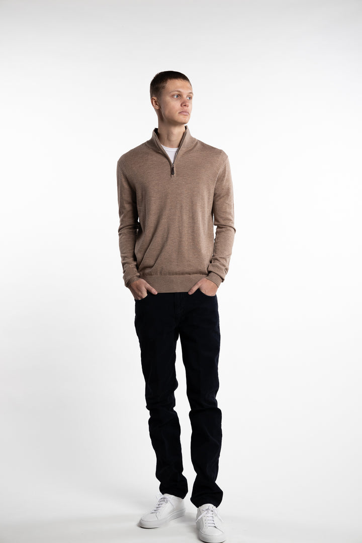 Knitted Wool Cashmere Half-Zip Light Brown