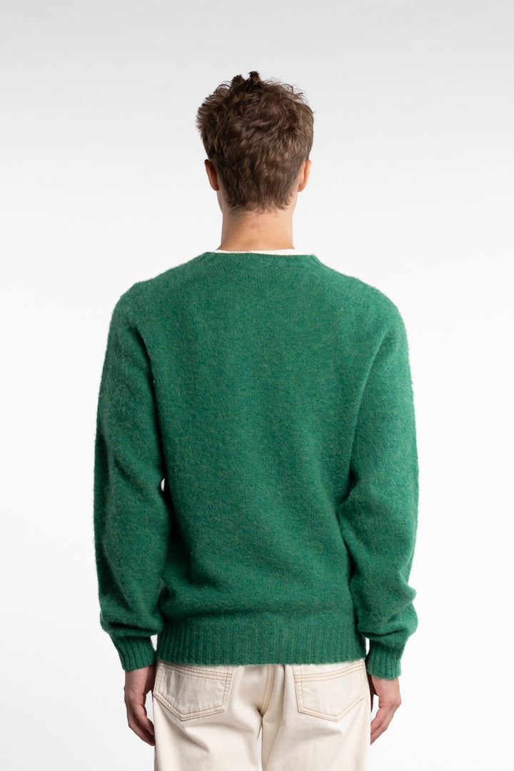 Brushed Shetland Crew Neck Jumper Pixie Green