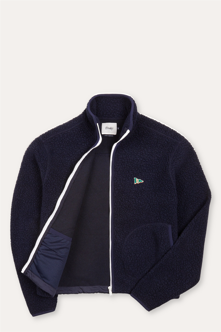 Boucle Wool Zip Fleece Jacket Navy