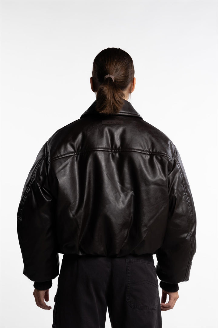 Coated Bomber Jacket- Dark Brown