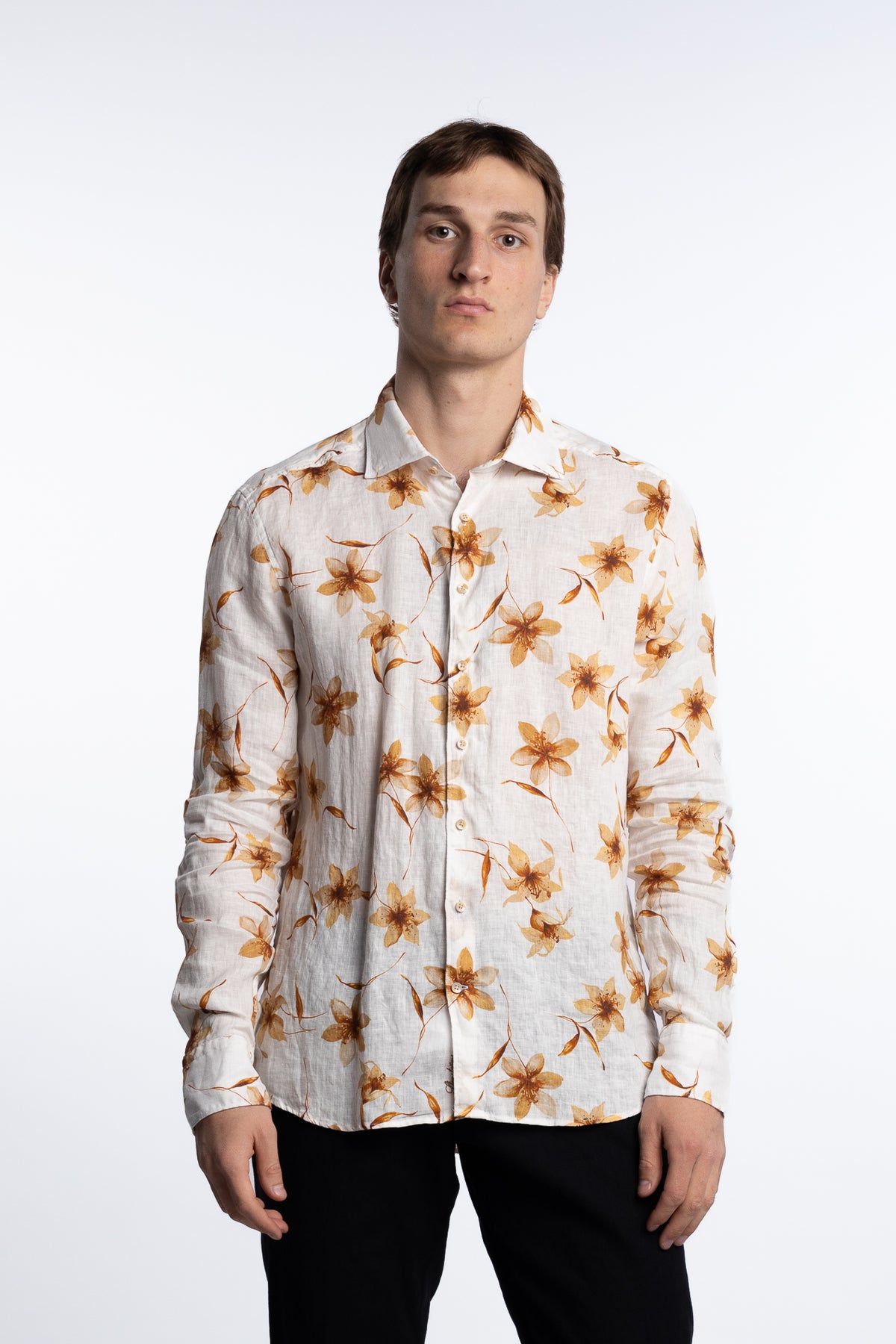 Slimline Casual Shirt Light Brown Flower
