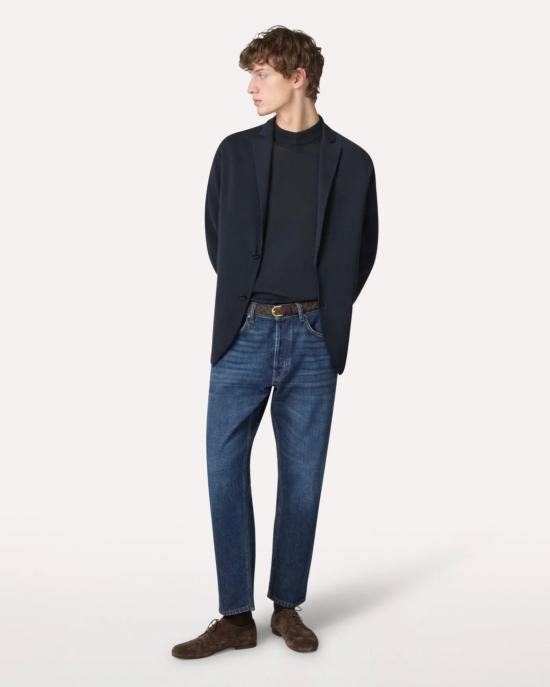 Single-Breasted Knit Jacket Blue