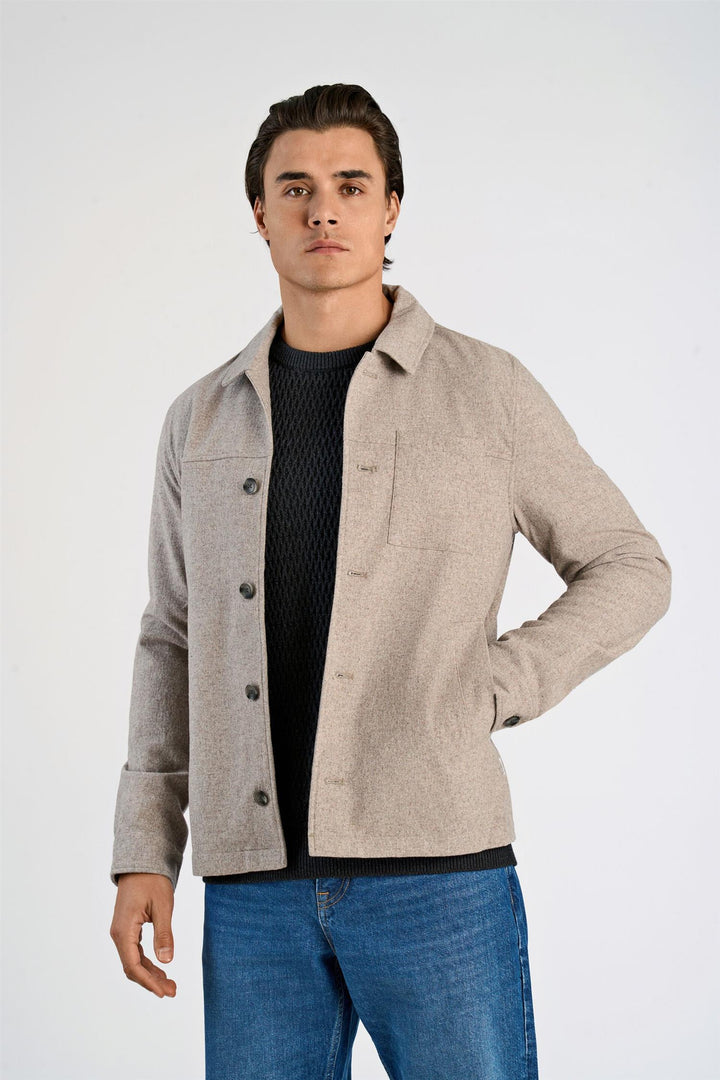 Cropped Length Overshirt Dark Sand Melange