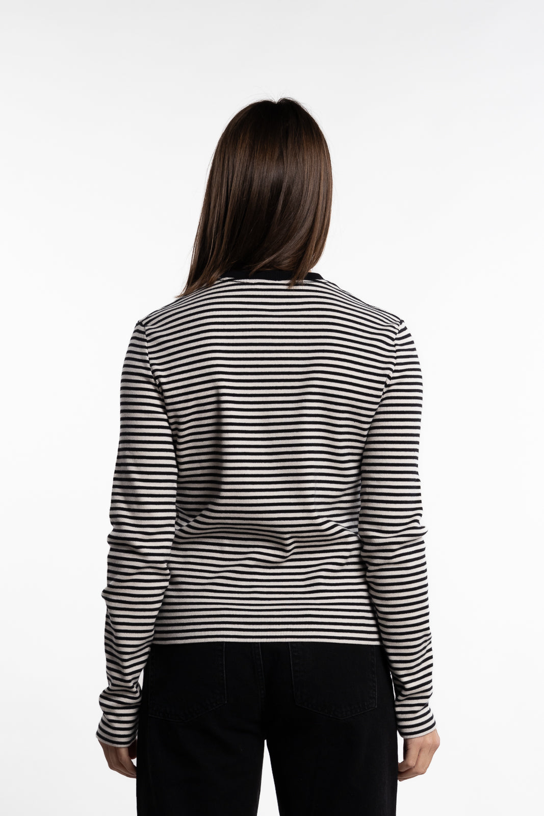 Alessia Long Sleeve Tee - Cream and Black Stripe