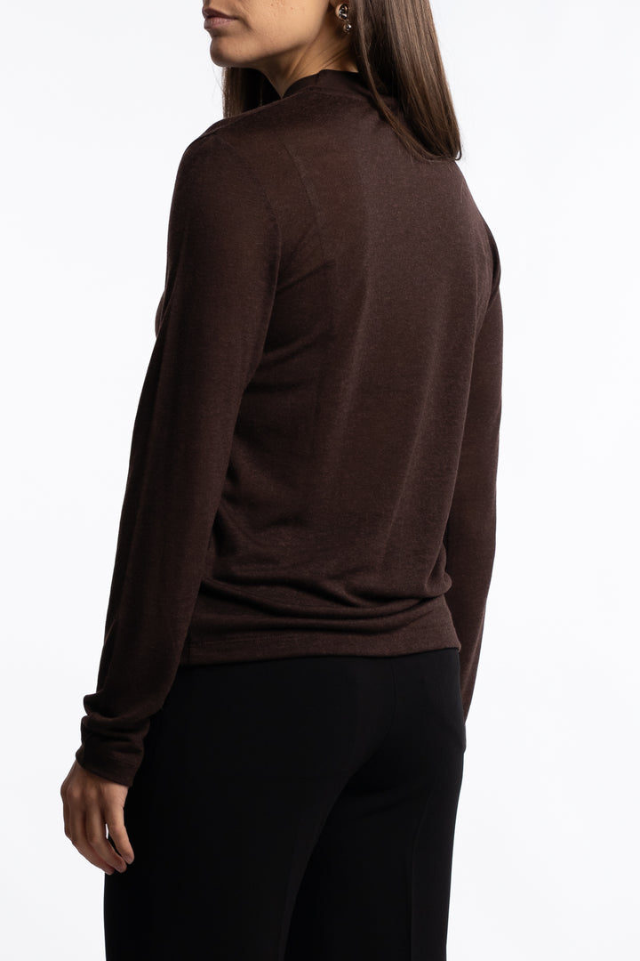 Lyocell Cashmere Mock Neck Top- Brown