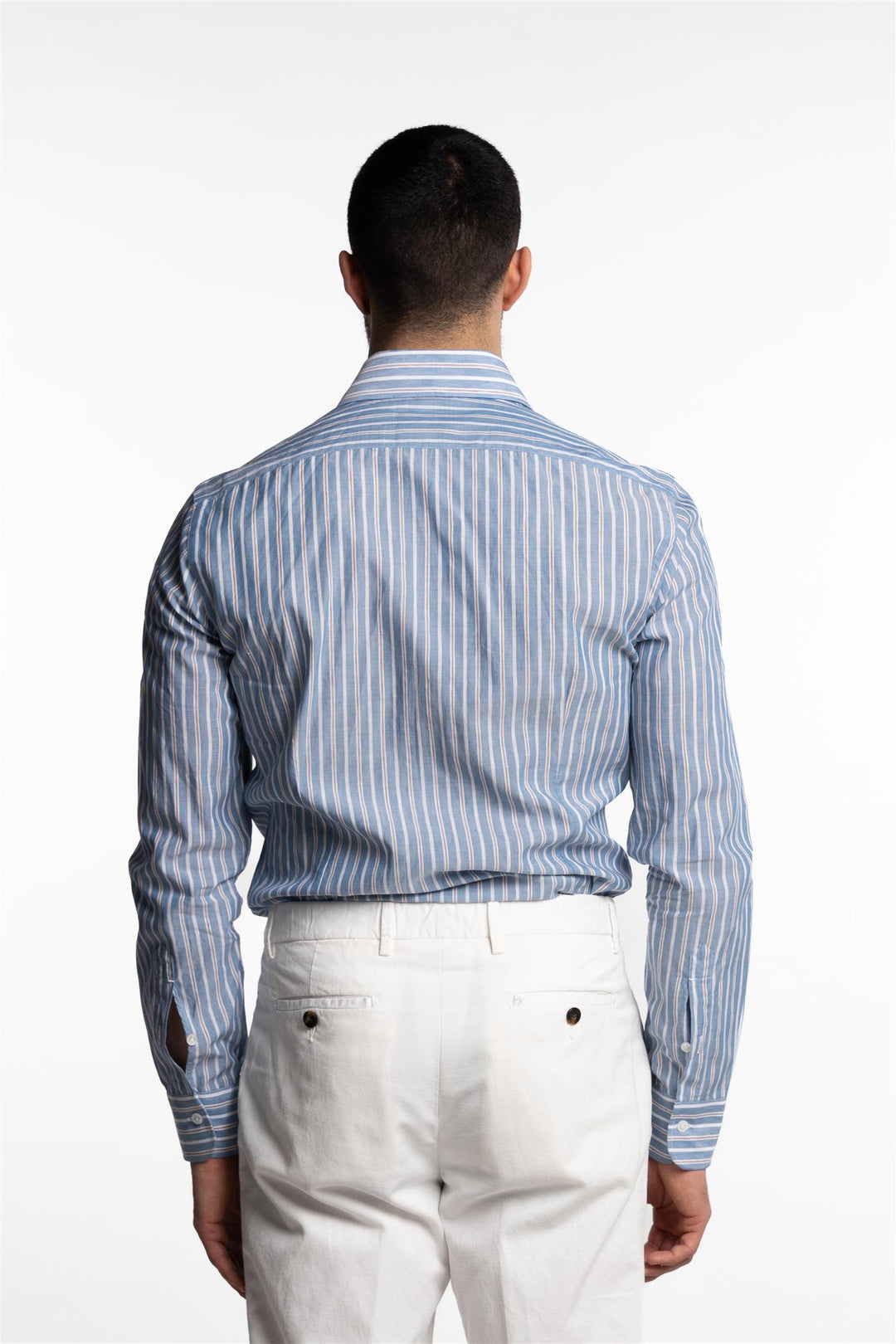 Culto Linen Shirt Blue/Brown/White Stripes