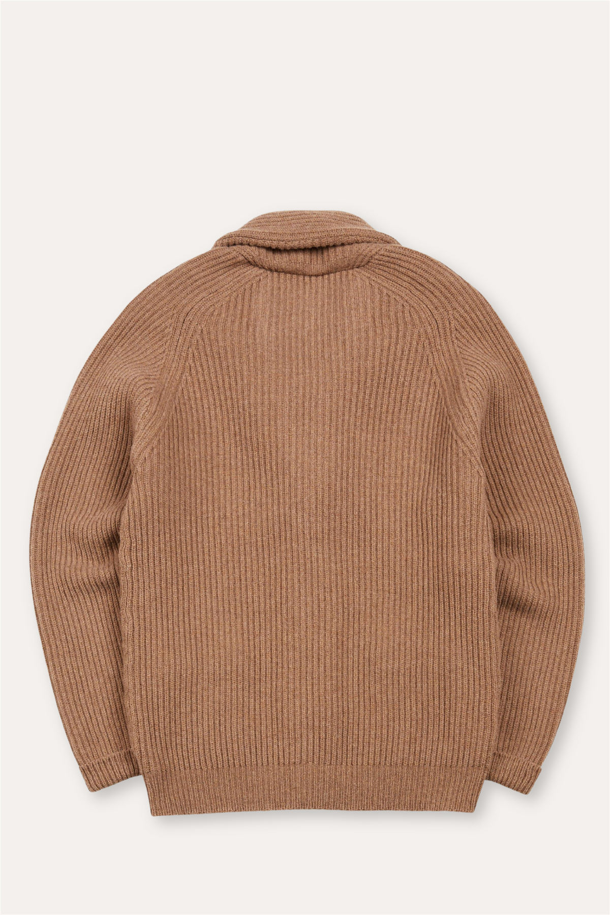 Lambswool Shawl Collar Rib Cardigan Camel