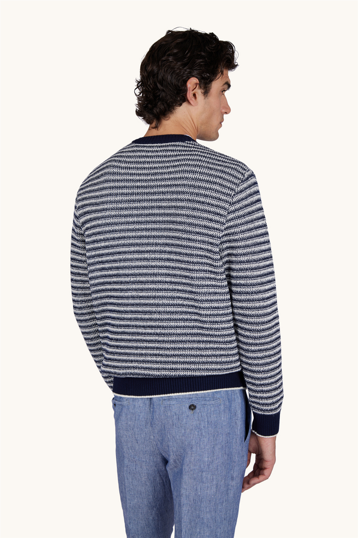 Crew‑Neck Sweater in Bouclé Cotton with Striped Pattern