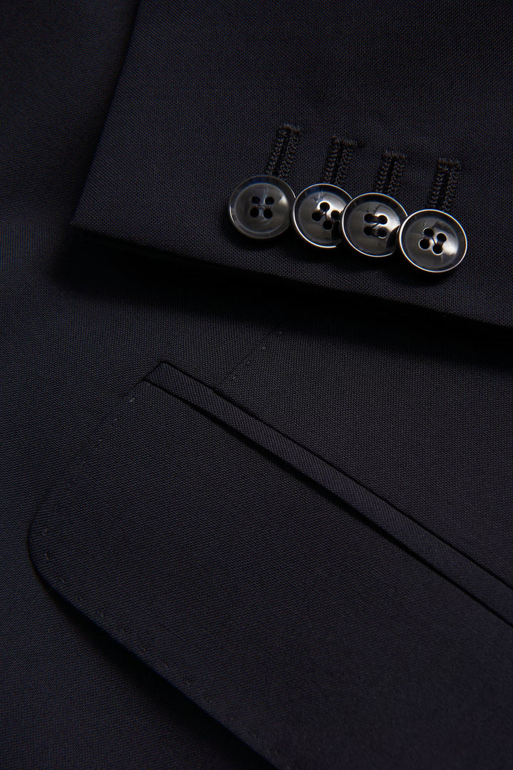 Farris Regular Fit Double Breasted Wool Blazer Dark Navy