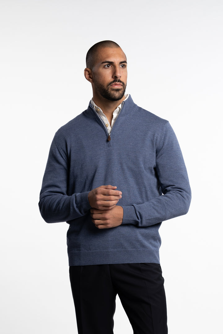 Merino Wool Half Zip Blue