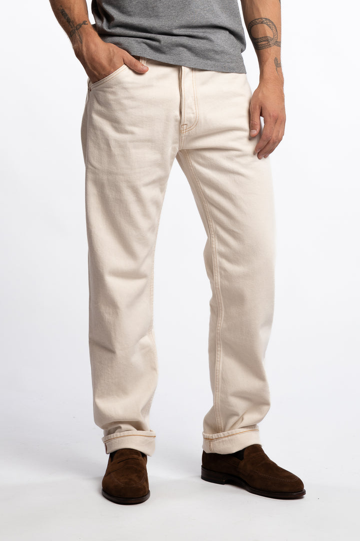 13,2 Oz 5-Pocket Mid-Waist Japanese Selvedge Denim Ecru Wash