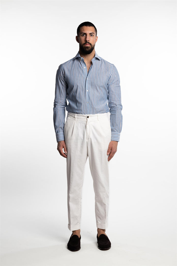 Culto Linen Shirt Blue/Brown/White Stripes