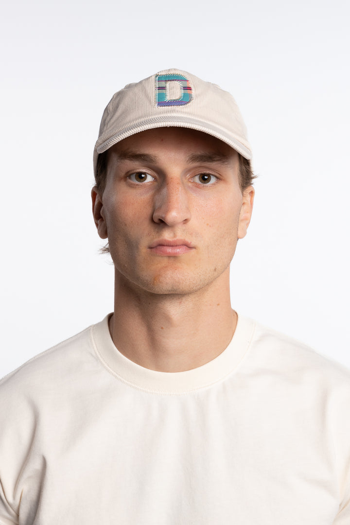 D Applique Cord Baseball Cap Ecru