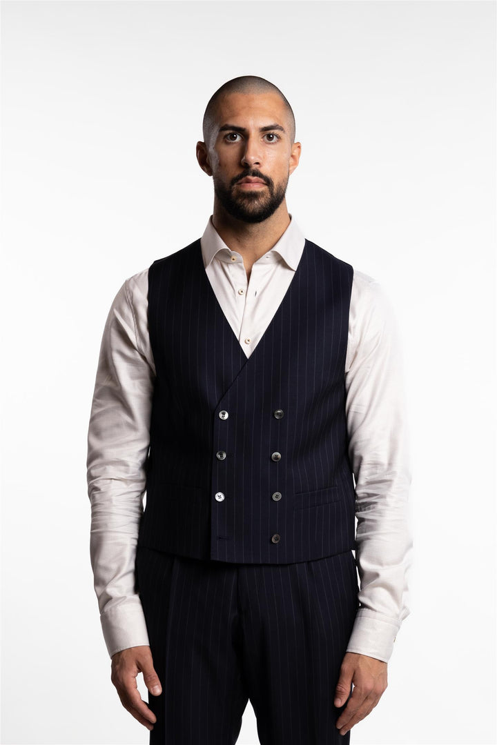 Veneto Double-Breasted Waistcoat Navy Pinstripe