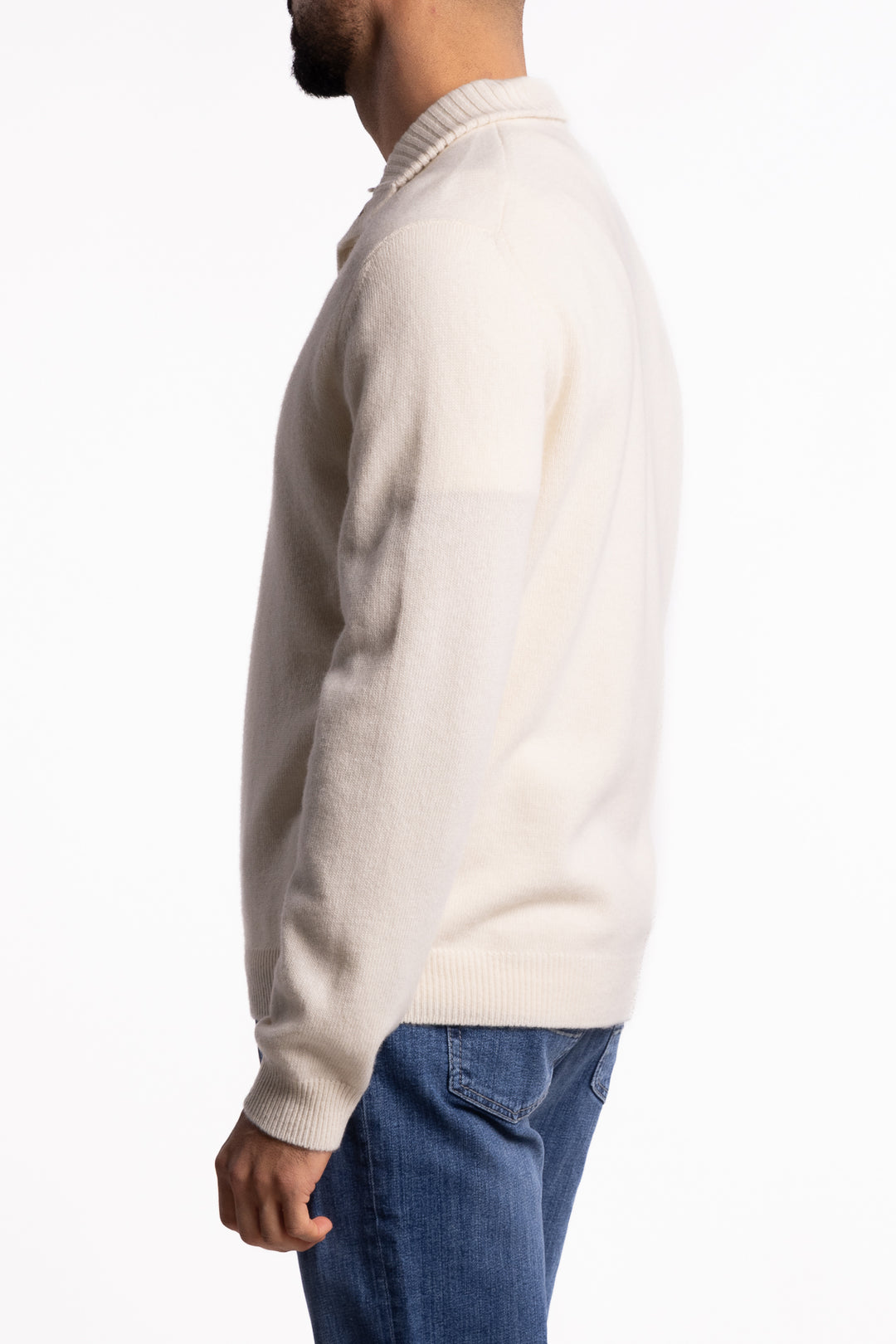 Merino Wool/Cashmere Button Neck Off-White