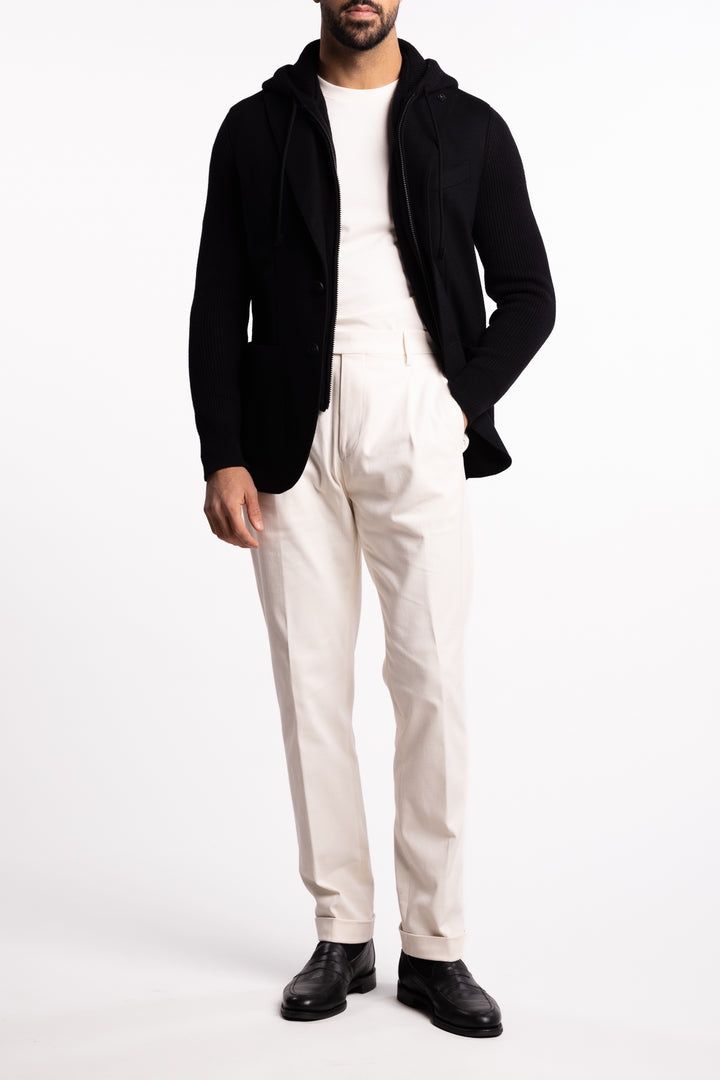 Knitted Hooded Wool Blazer Black
