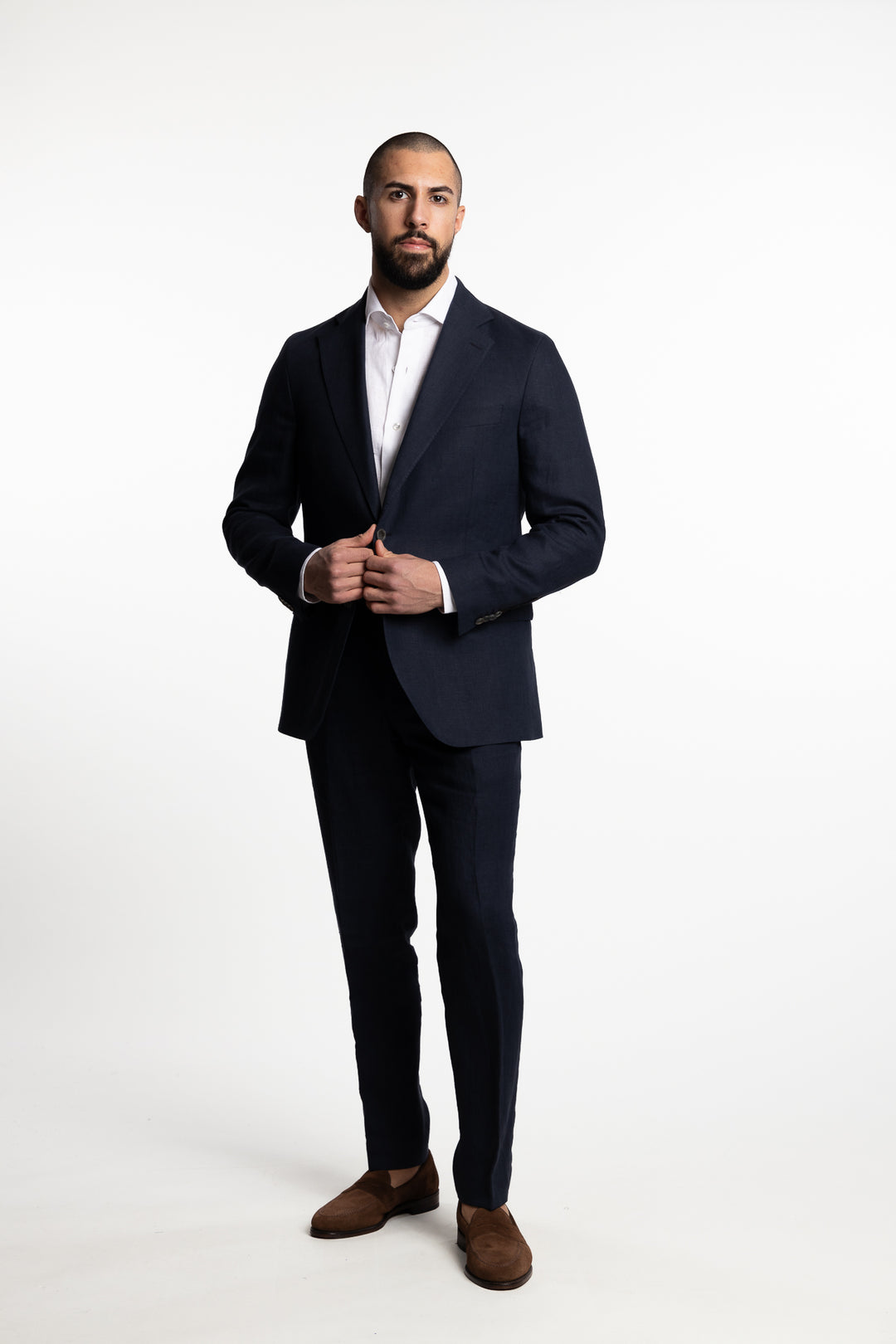 Denz Slim Fit Linen Trousers Navy