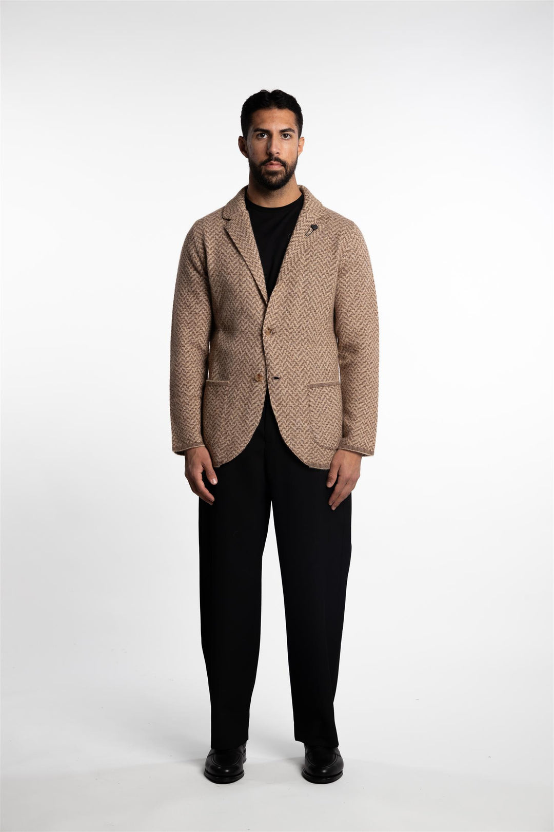 Knitted Herringbone Aplaca Blazer Beige