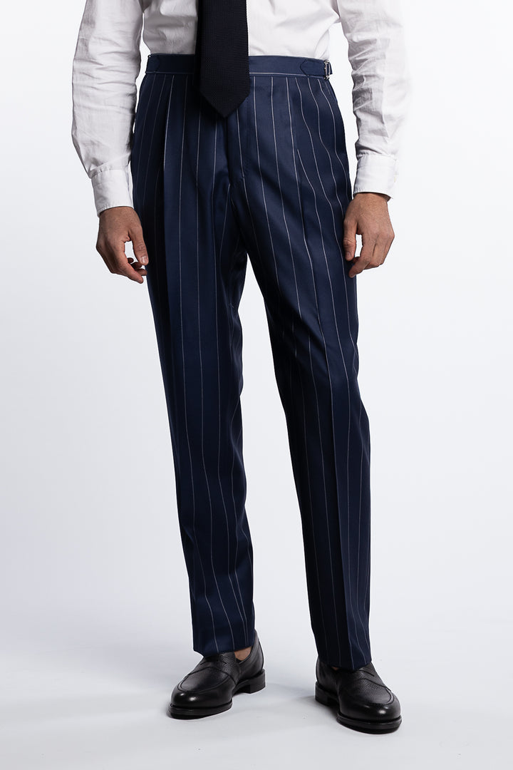 Delon Regular Fit High Waist Twill Trousers Dark Blue