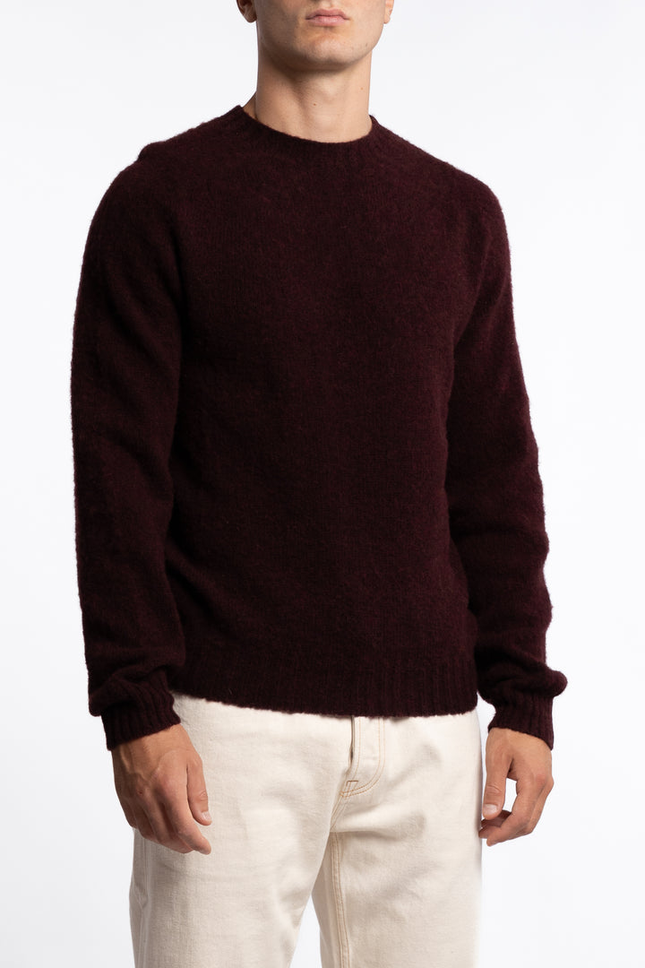 Brushed Shetland Crew Neck Jumper Burgundy