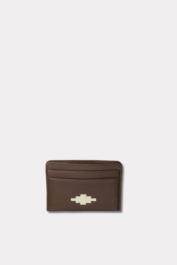 Rombo Card Slip - Brown Leather With Cream Stitching