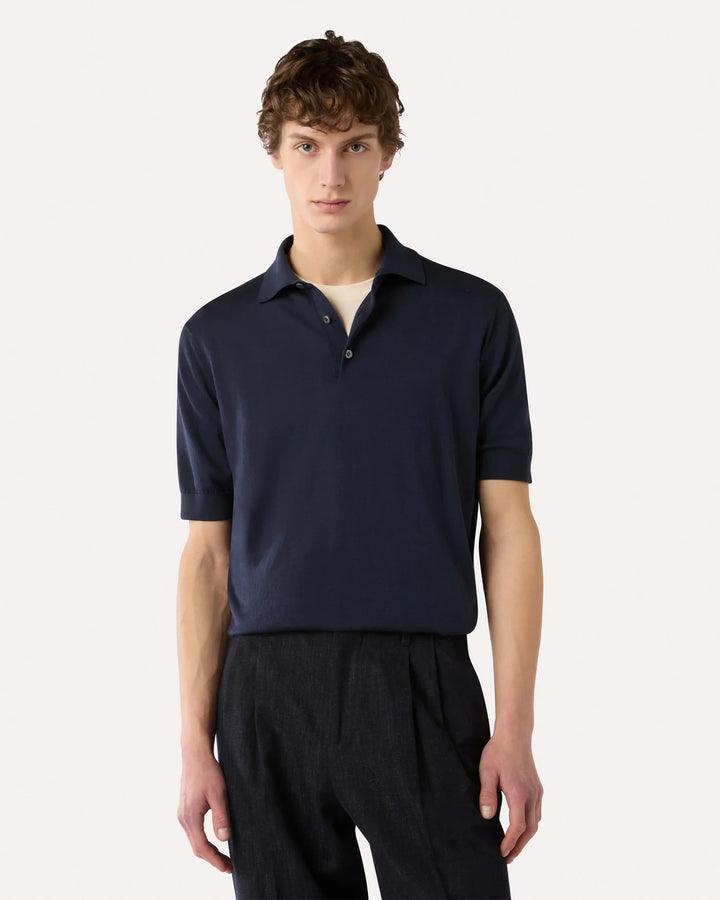 Knitted Cotton Polo Shirt Blue