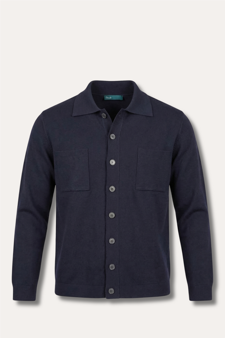 Knitted Cotton Shirt Jacket Navy