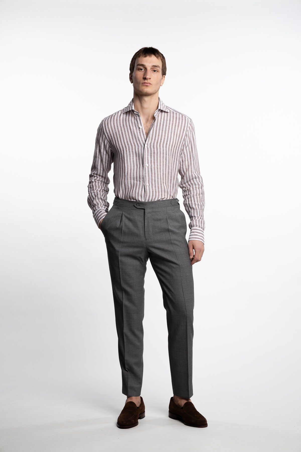 Culto Linen Shirt Brown/White Stripes