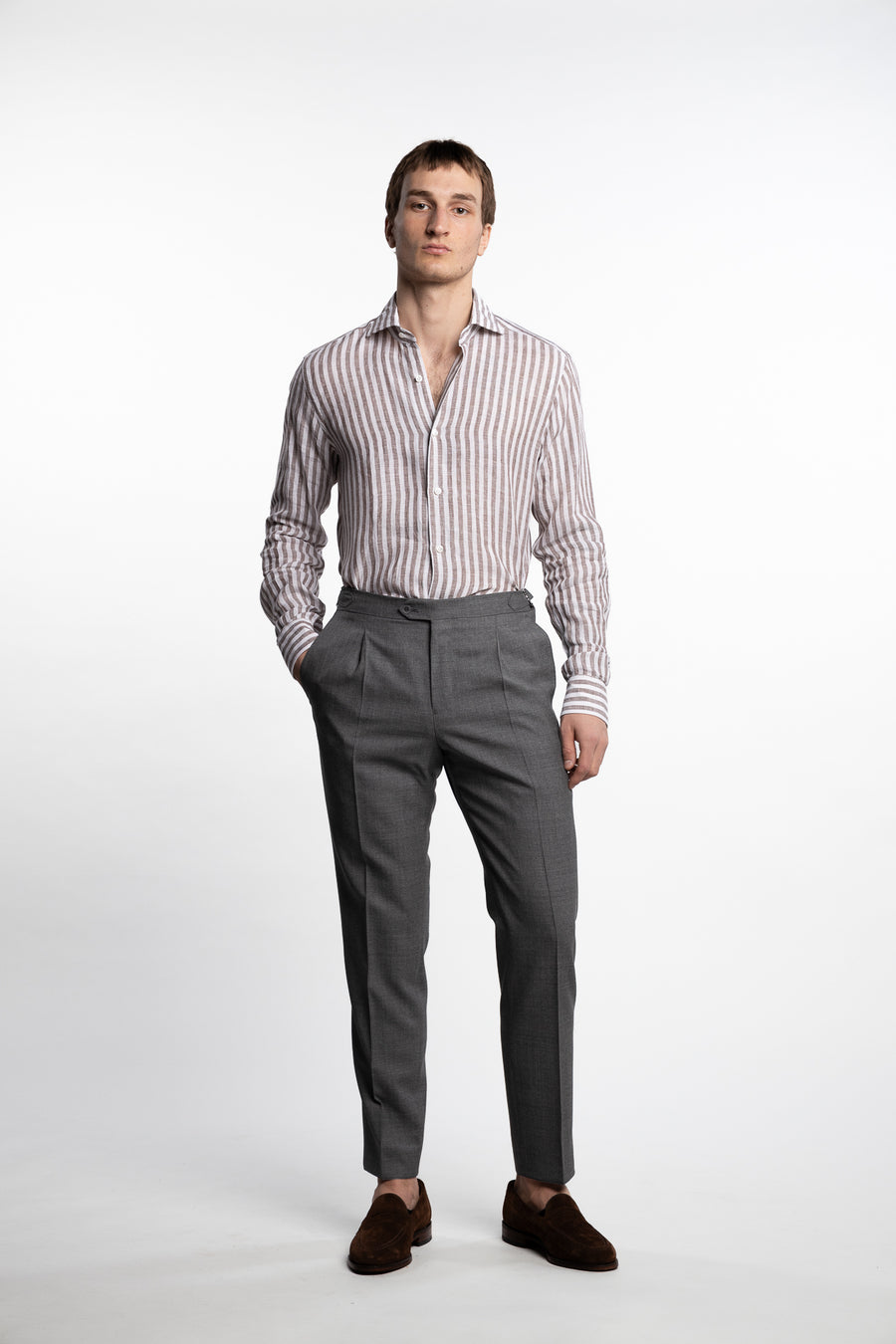 Culto Linen Shirt Brown/White Stripes