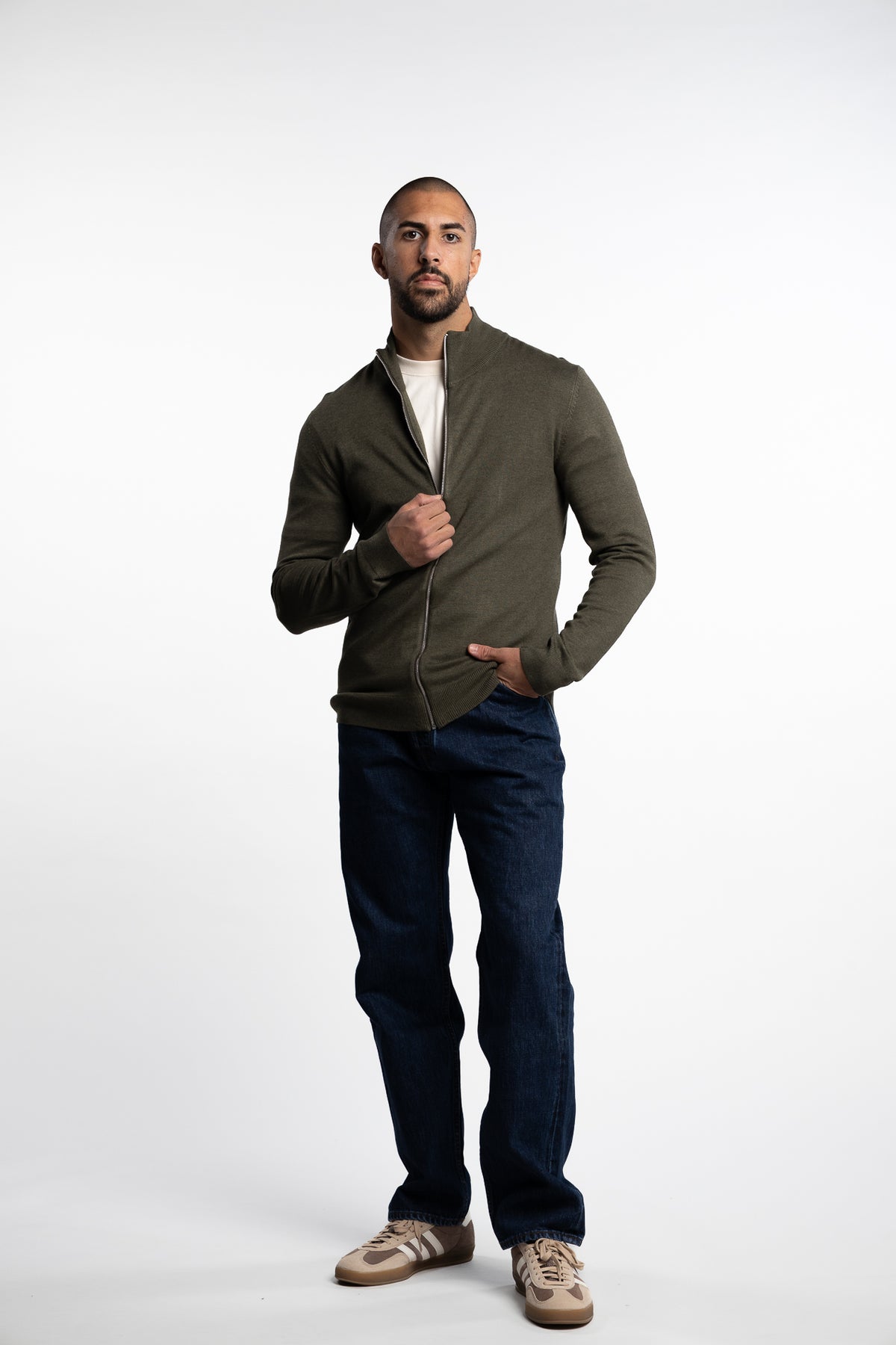 Ecovero Zip Cardigan Army Mel