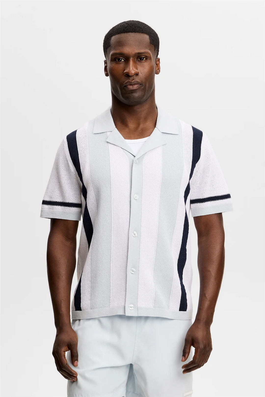 Remus Resort Collar Knit Polo Skywriting