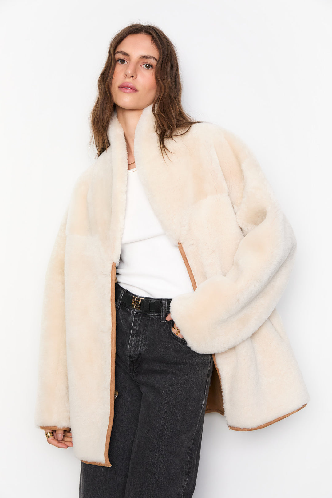 Melli Shearling Jacket- Camel Suede